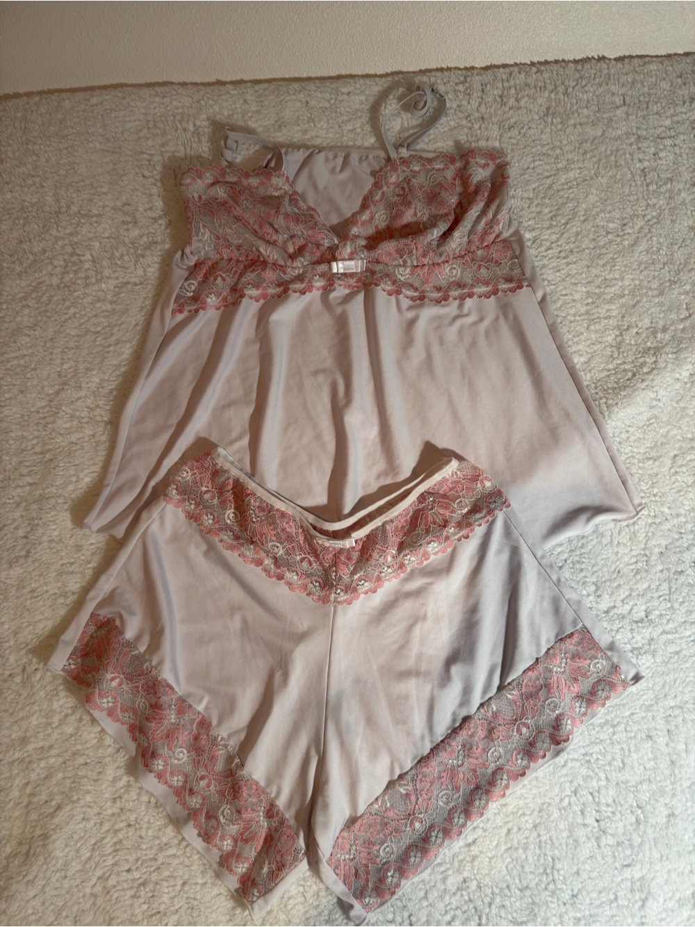 Lace-Trim Pink Sleep Chemise & Shorts Set